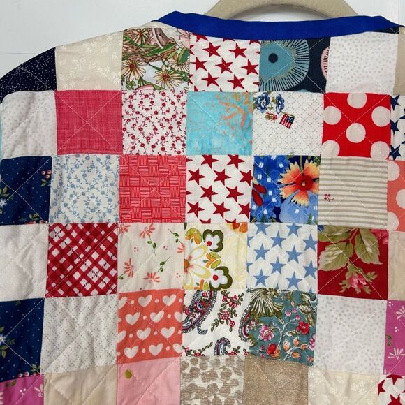 Handamde Jacket Womens Large Colorful Patchwork Quilted Open Front Rainbow - Picture 11 of 16